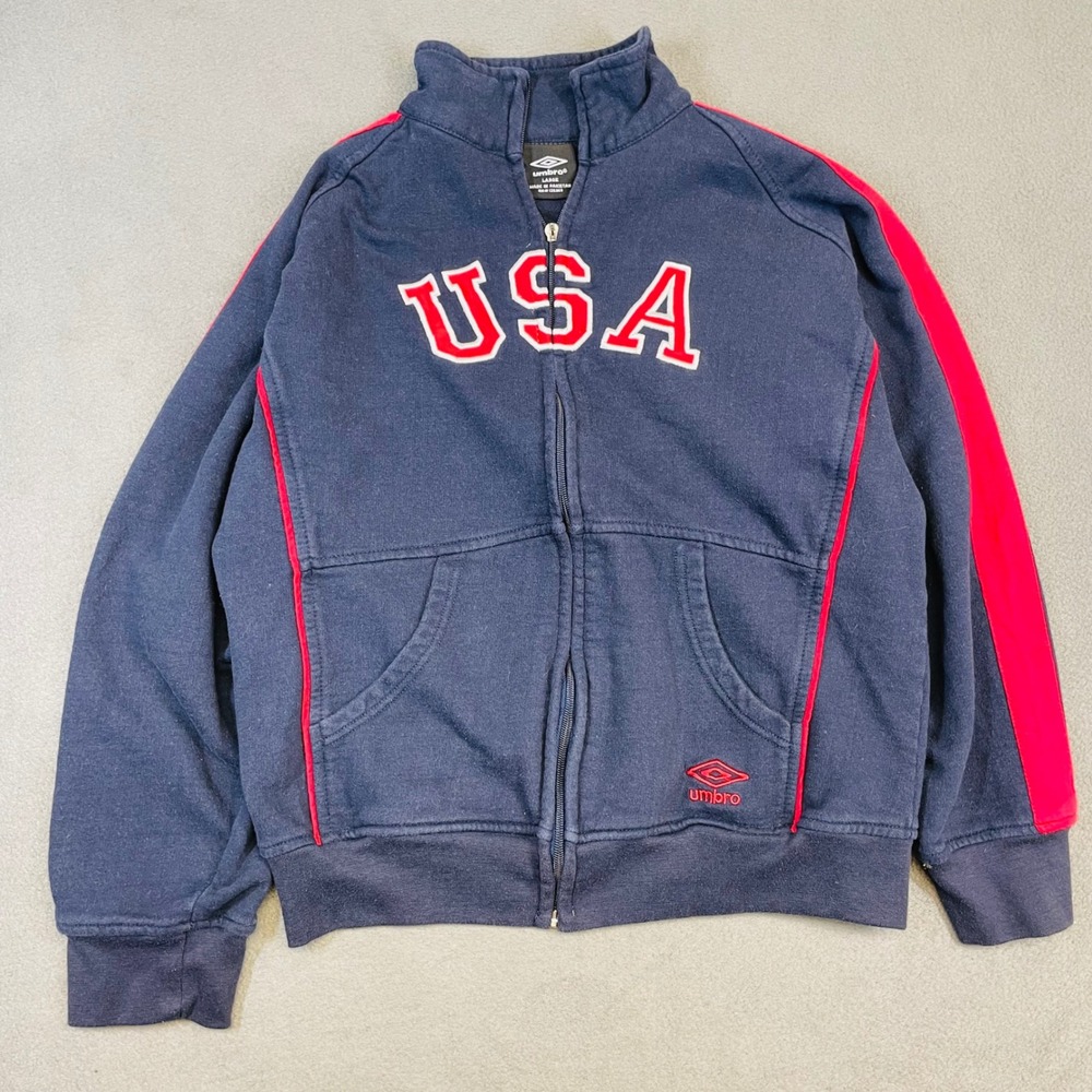 Umbro USA Flag Navy Track Jacket Size Large Retro‎ Red Stripe Y2K Sportswear